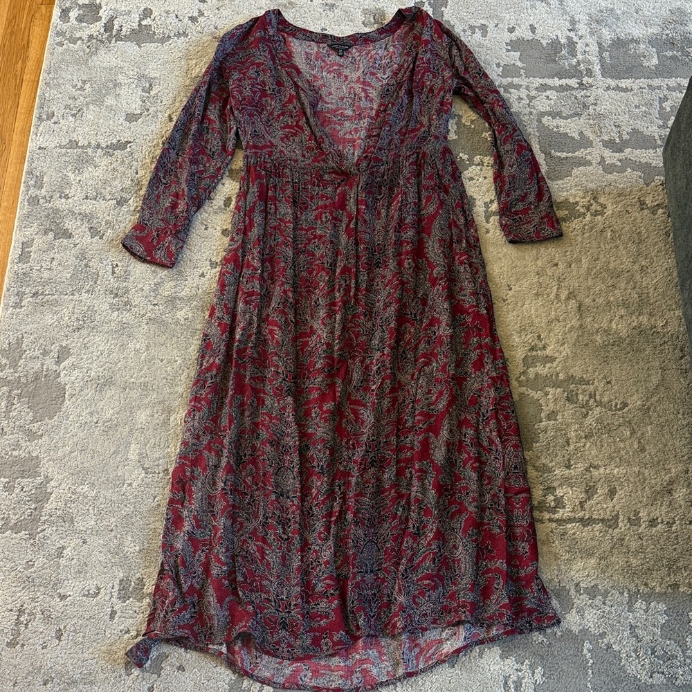 Lucky Brand Red and Gray Paisley Long Sleeve Dress